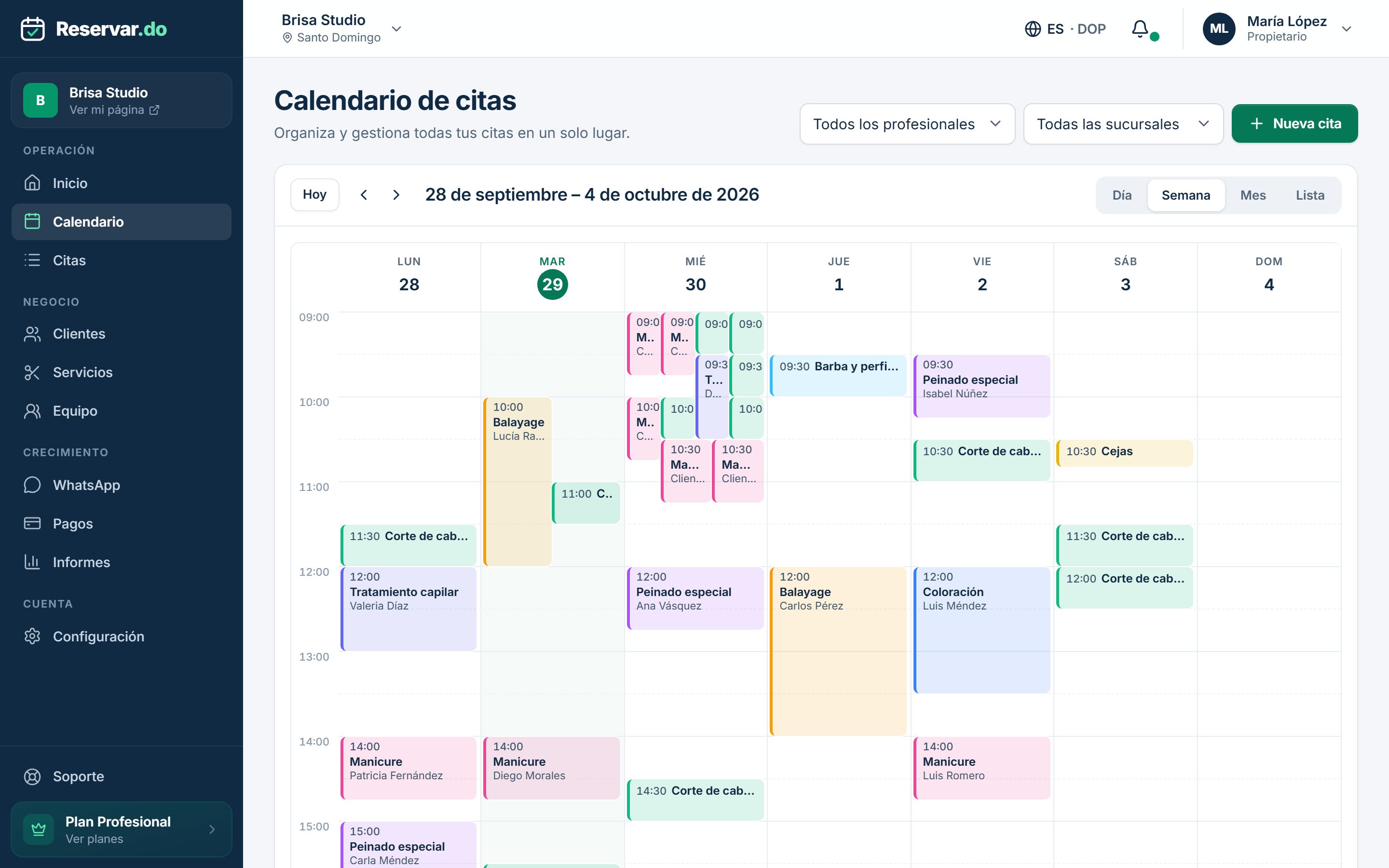 Todas las citas del equipo en un solo calendario