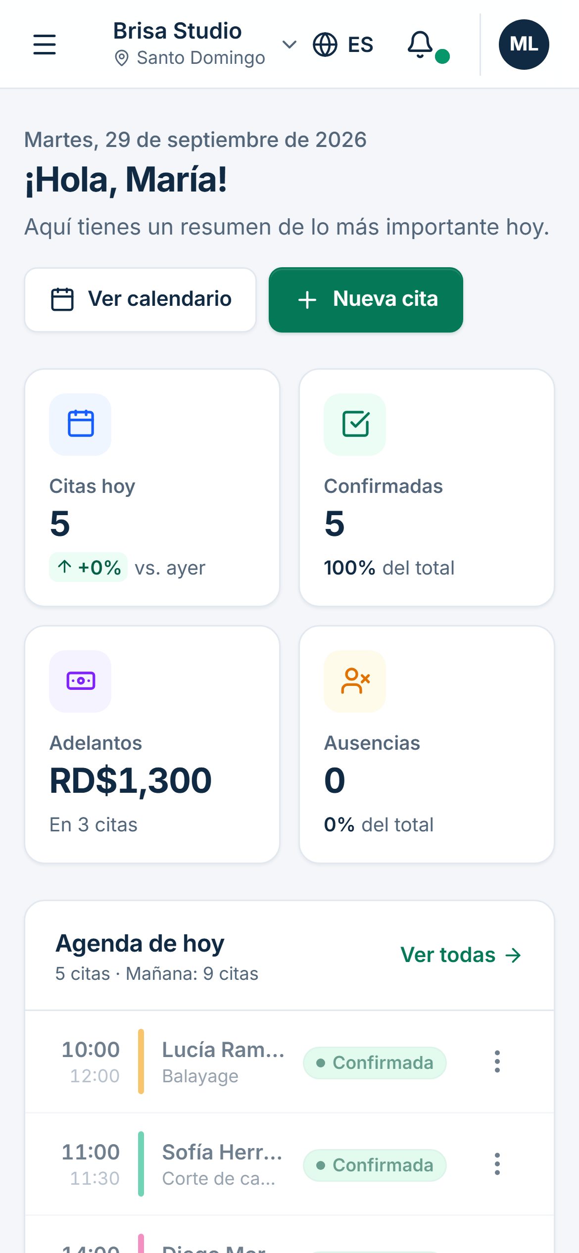 Panel de Reservar.do en un celular