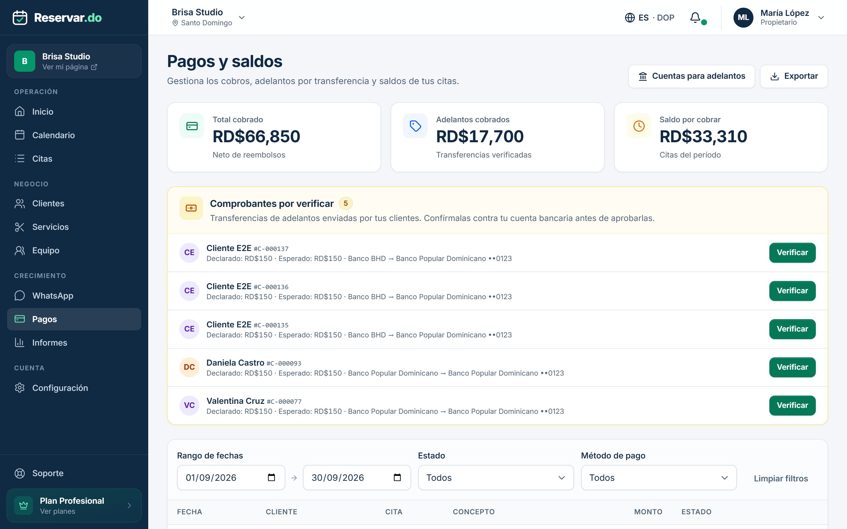 Cobra adelantos por transferencia y verifica el comprobante